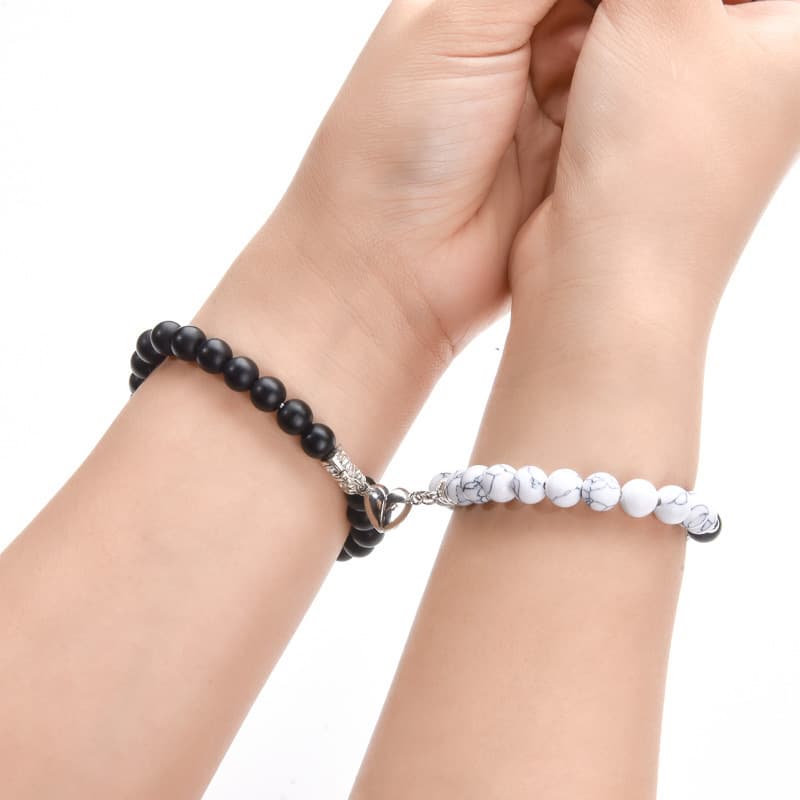 ペアブレスレット 天然石ハート留め具誕生日石ペアブレスレット