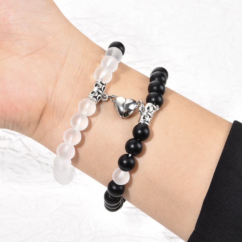 ペアブレスレット 天然石ハート留め具誕生日石ペアブレスレット