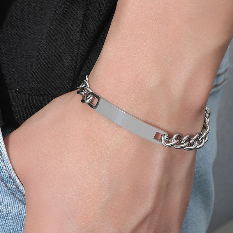 ペアブレスレット シンプルプレートチェーン