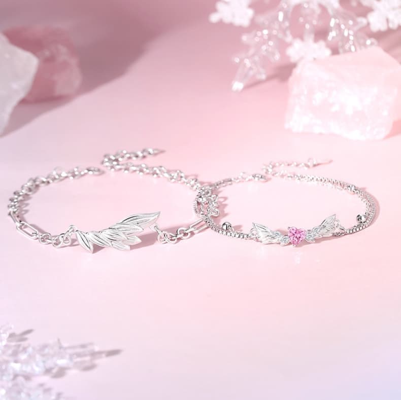 ペアブレスレット 華やかな葉柄シルバーブレスレット