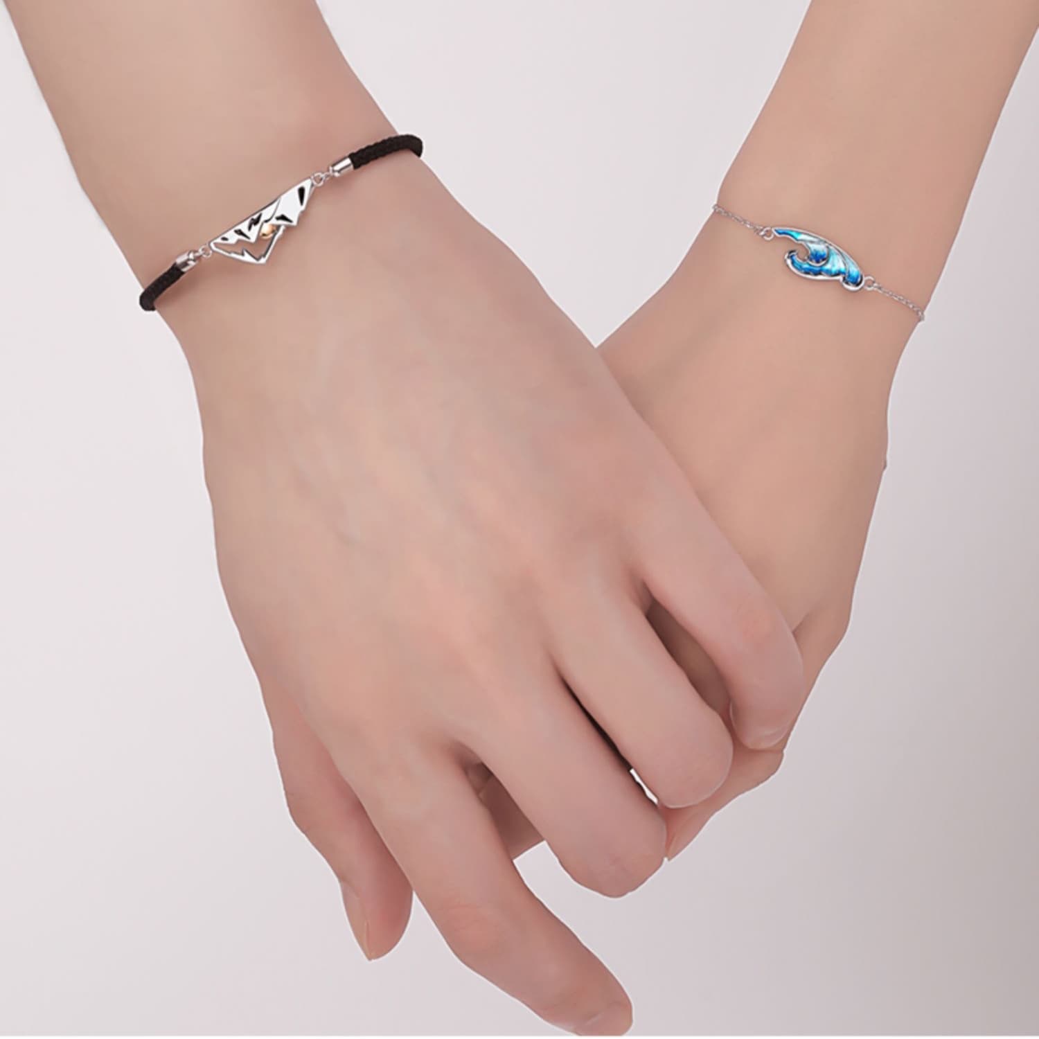 ペアブレスレットセット シルバー マウンテン＆ウェーブ