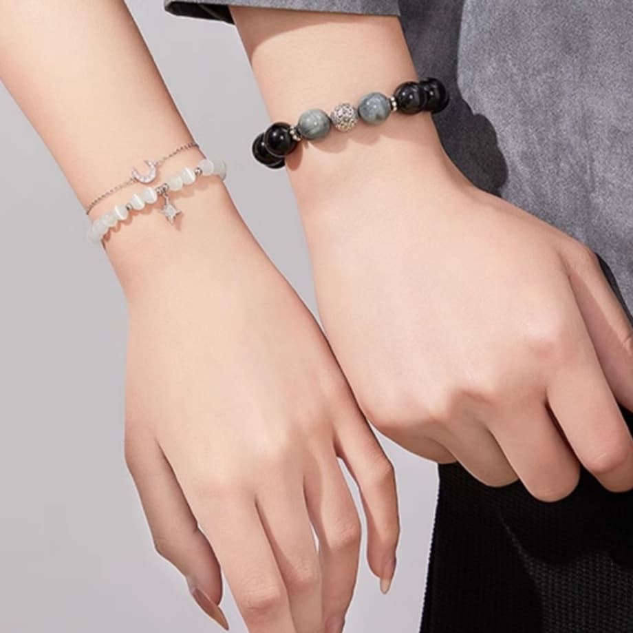 ペアブレスレット モノクロシルバーアクセント