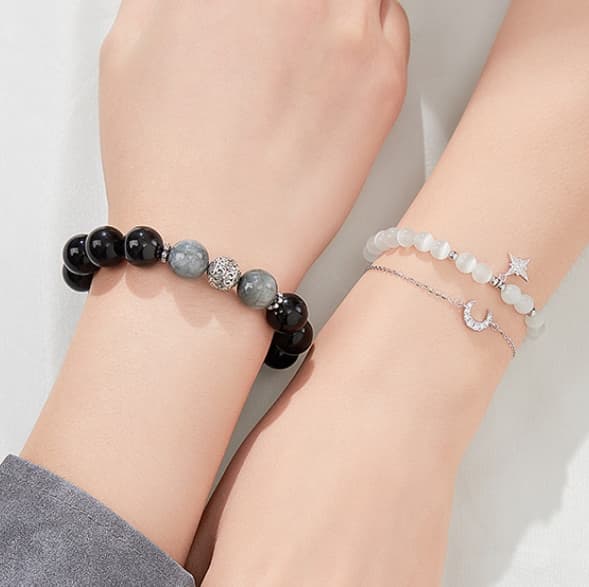 ペアブレスレット モノクロシルバーアクセント