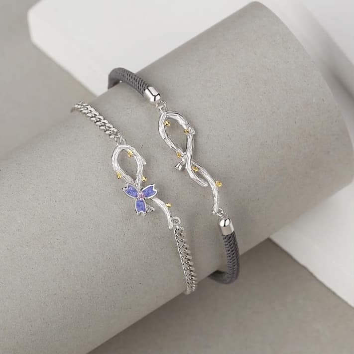 ペアブレスレット フラワーデザイン シルバーアクセサリー