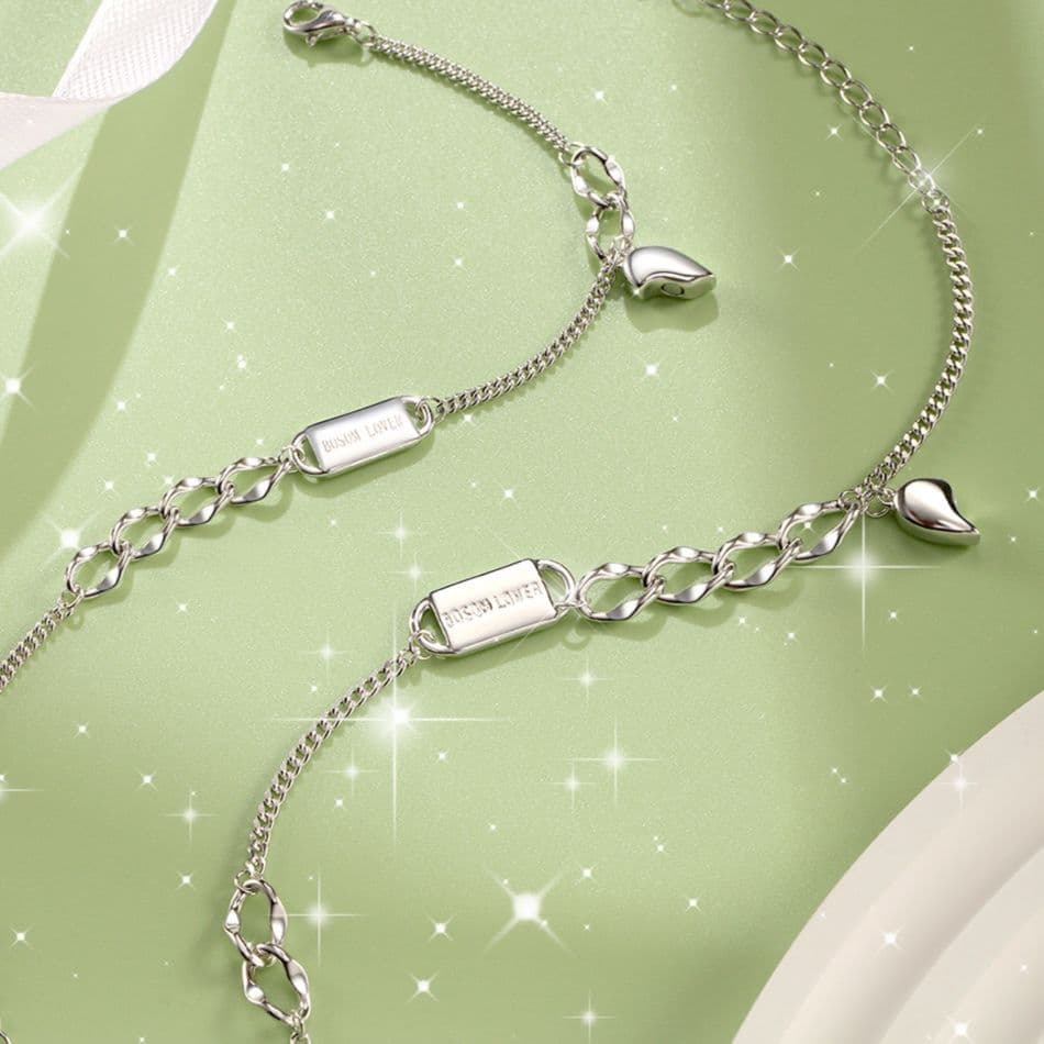 ペアブレスレット ハートチャーム銘板ブレスレット