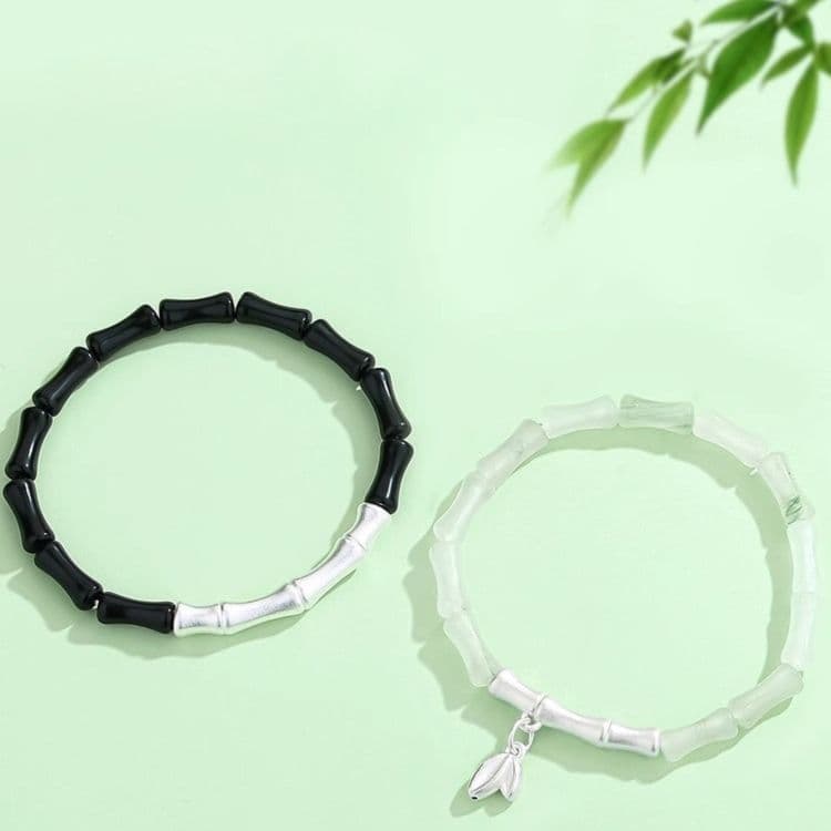 ナチュラルシルバーバンブーペアブレスレット
