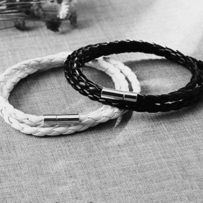 ペアブレスレット レザー三連巻き