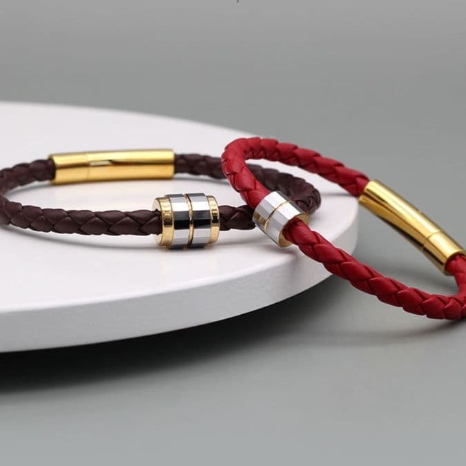 ペアブレスレット レザーアクセント
