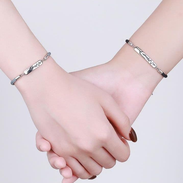 ペアブレスレット ミラープレート編み込みブレスレット