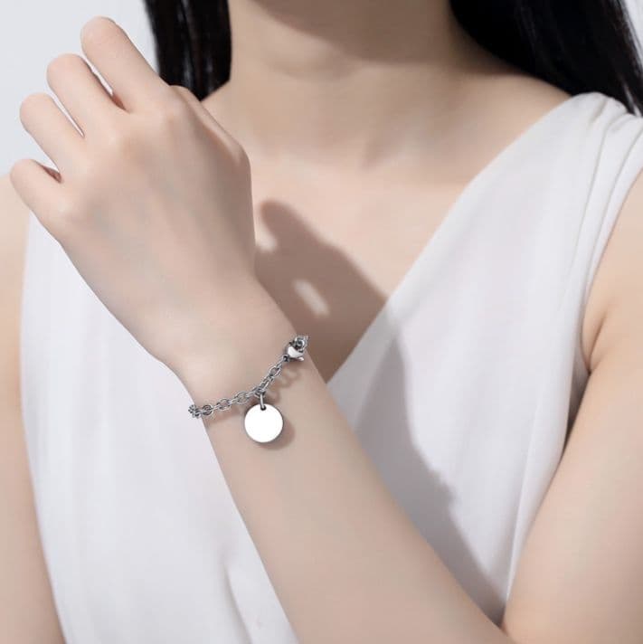 ペアブレスレット 丸型プレートチェーン