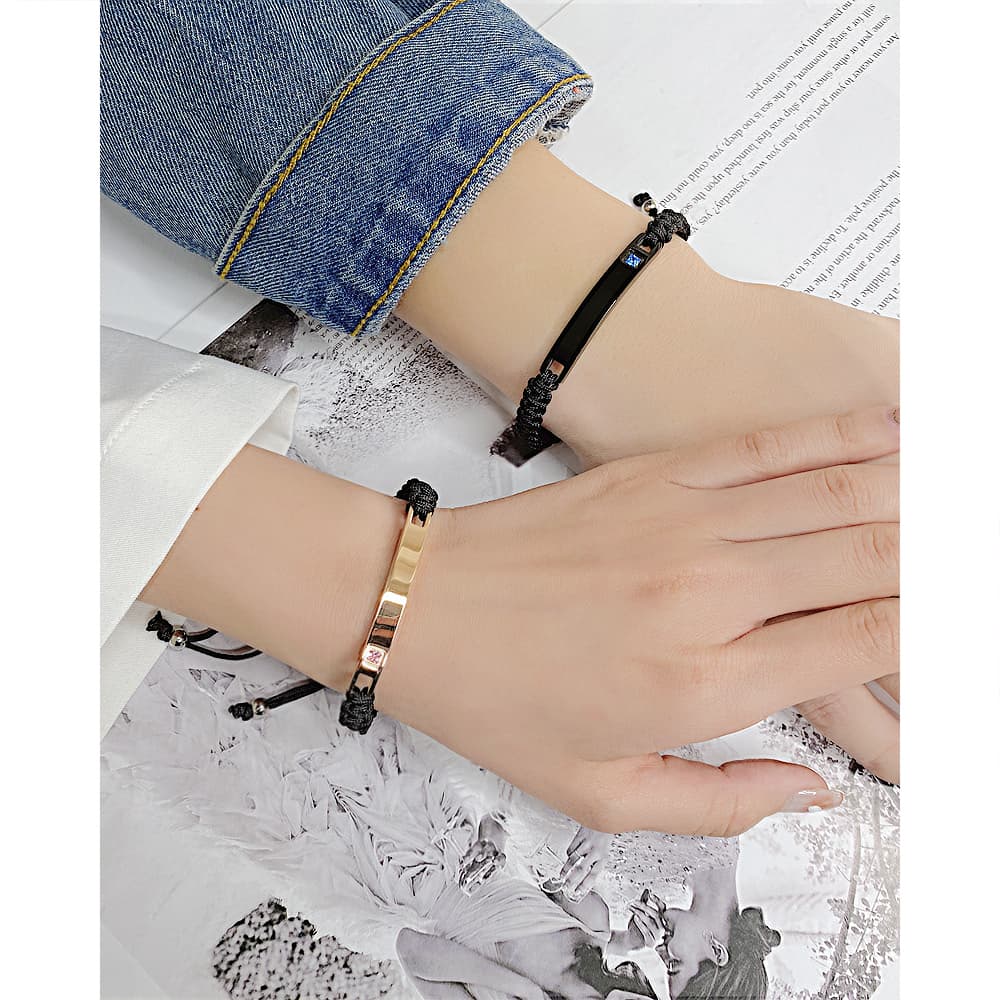 ペアブレスレットセット シルバープレートと紐の調和ブレスレット