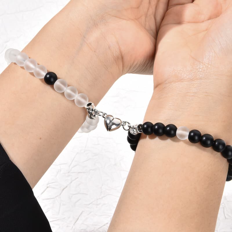 ペアブレスレット 天然石ハート留め具誕生日石ペアブレスレット