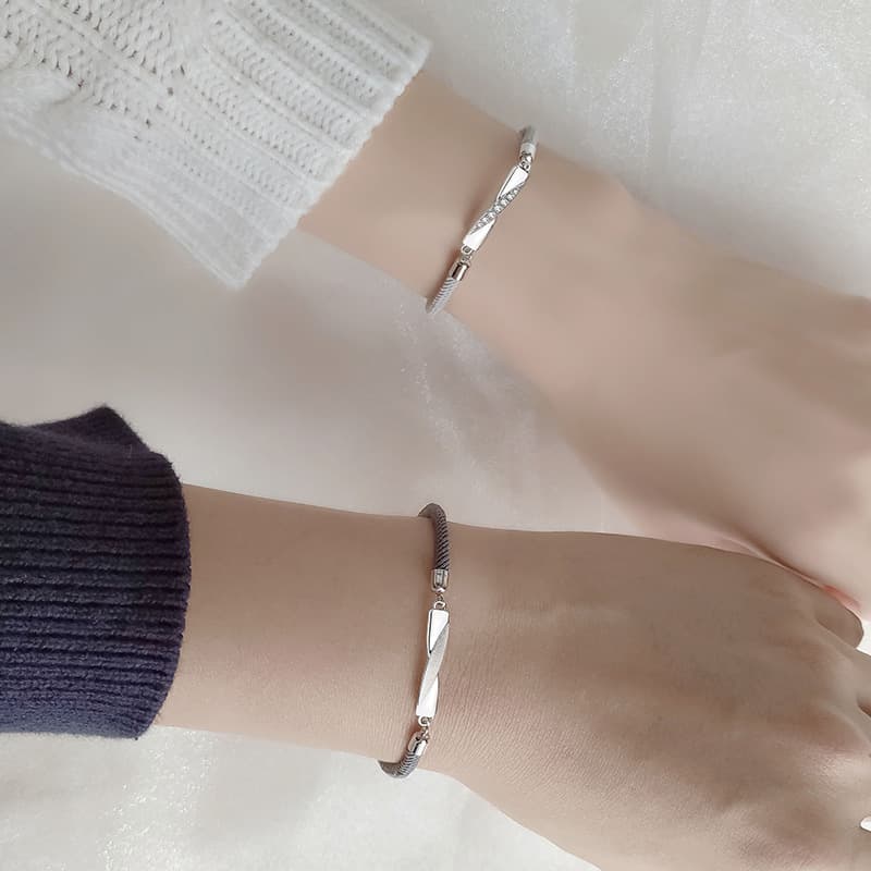 ペアブレスレットセット シルバーツイストコード