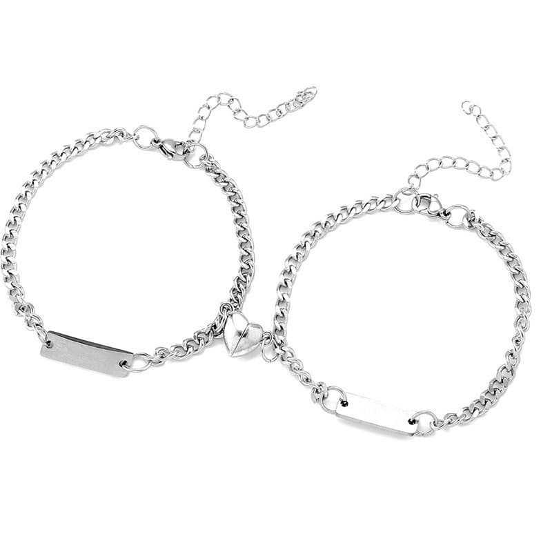 ペアブレスレットセット シンプルプレートチェーン