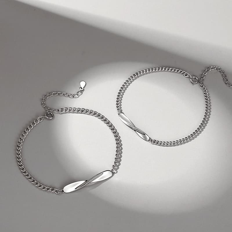 ペアブレスレット ツイストプレートチェーンペアブレスレット