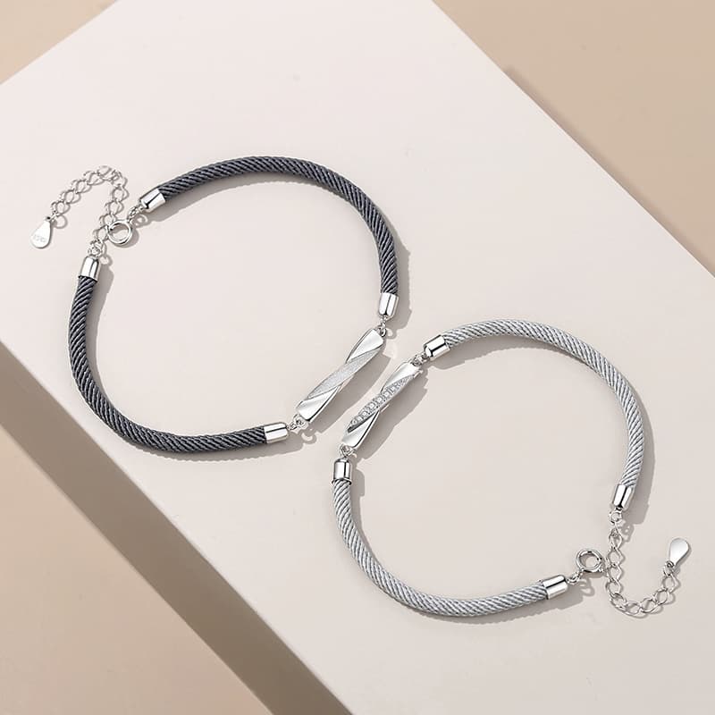 ペアブレスレットセット シルバーツイストコード