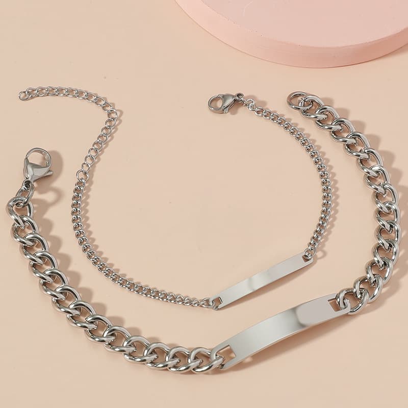 ペアブレスレット シンプルプレートチェーン