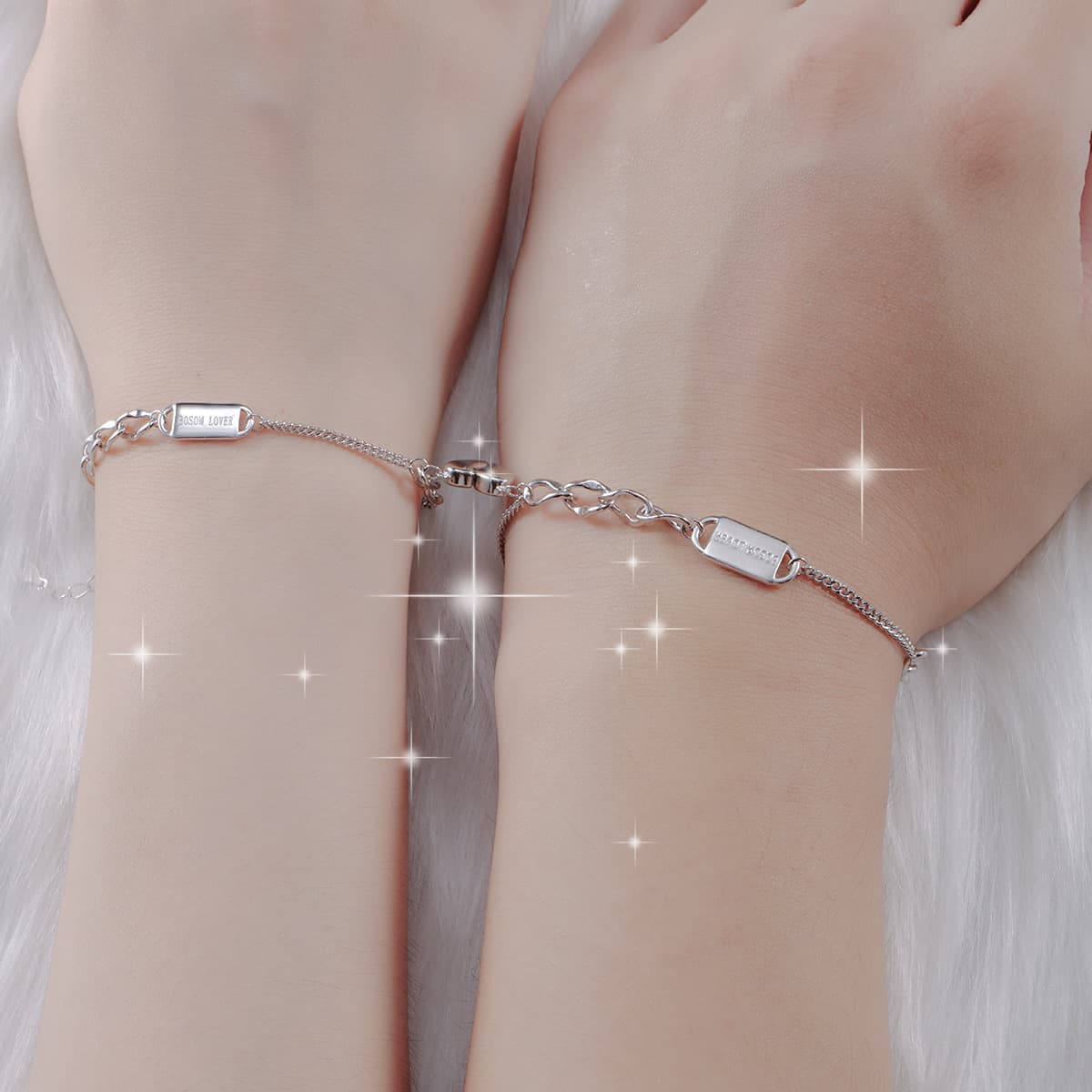 ペアブレスレット ハートチャーム銘板ブレスレット