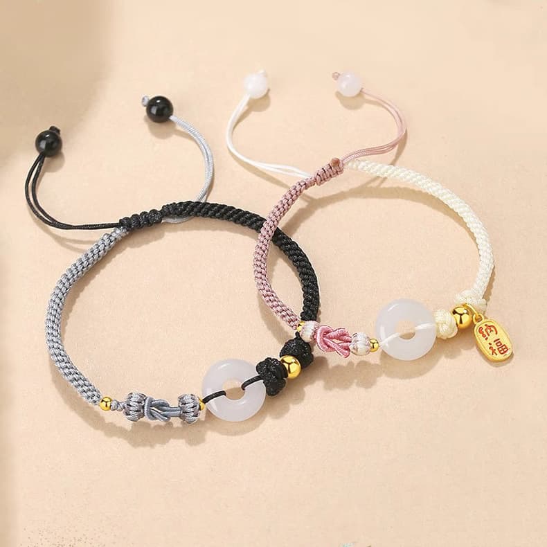 ペアブレスレット 翡翠円盤 組紐ブレスレットペア