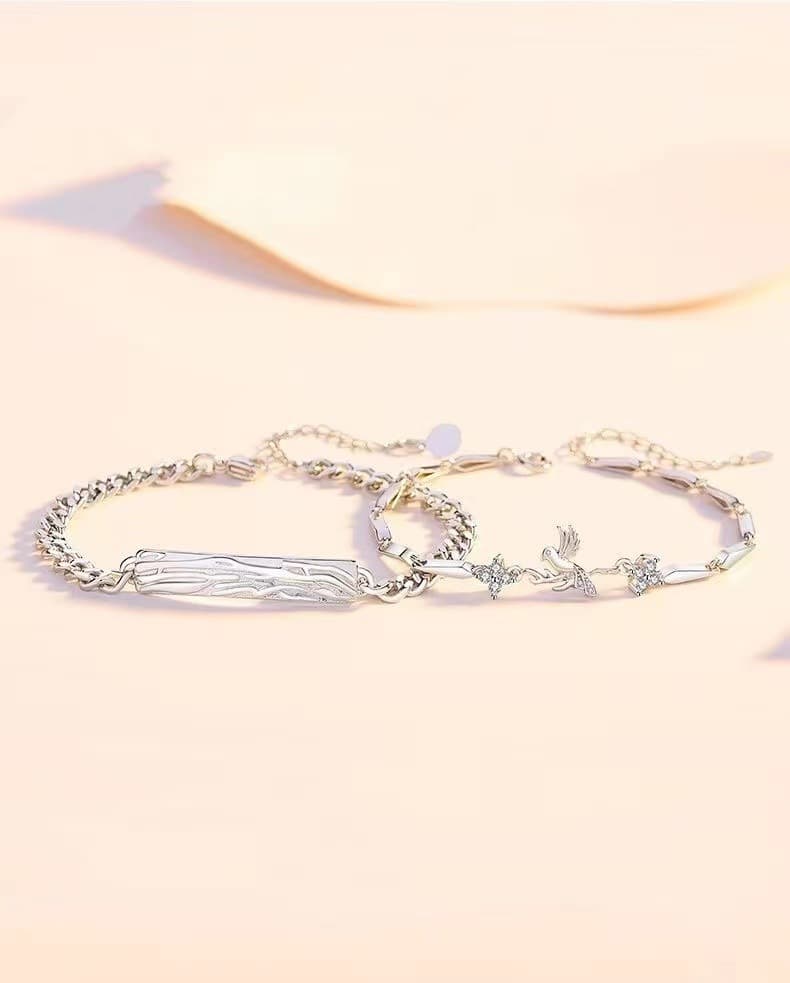 青い鳥と桜モチーフの優美なペアブレスレット