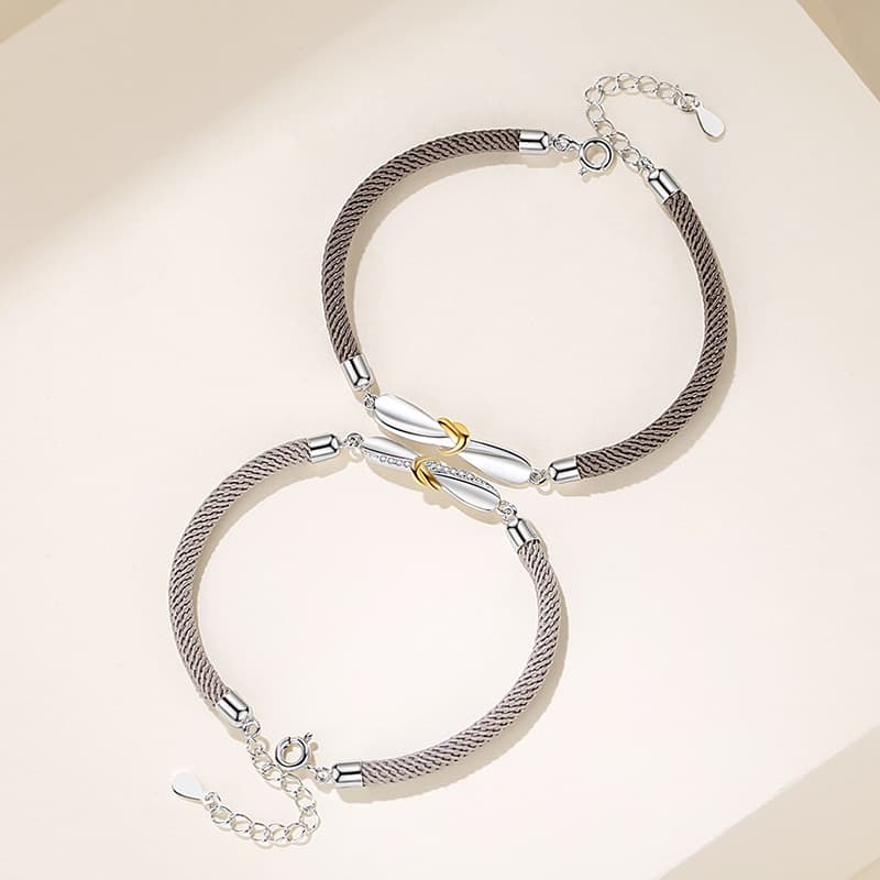ペアブレスレット 楕円モチーフ編み込みワイヤーペアブレスレット
