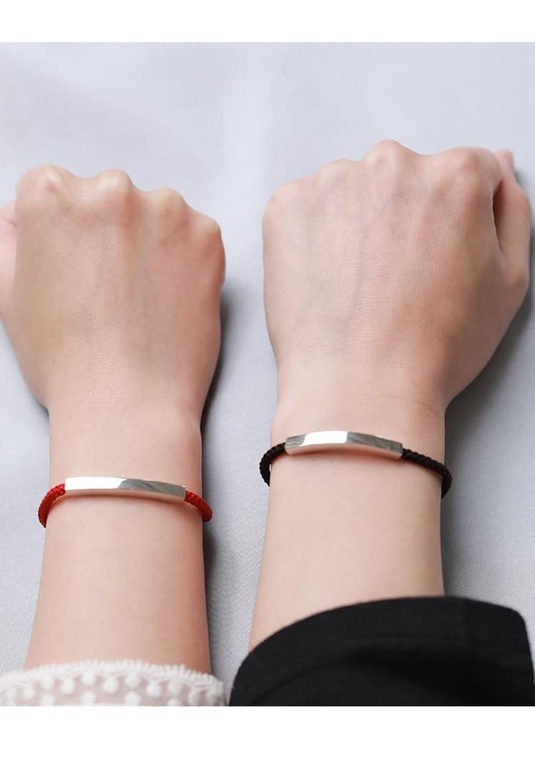 ペアブレスレット バープレートと細紐のセット