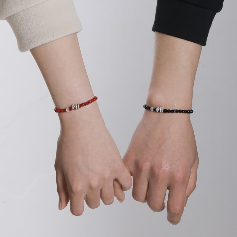 ペアブレスレット シルバーアクセント 天然石ビーズブレスレット