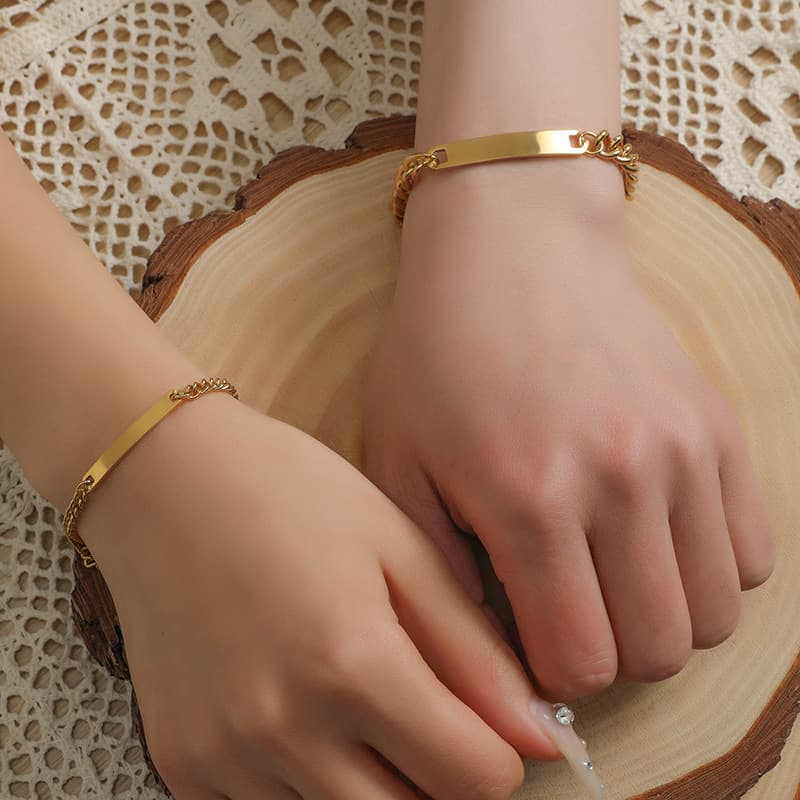 ペアブレスレット シンプルプレートチェーン
