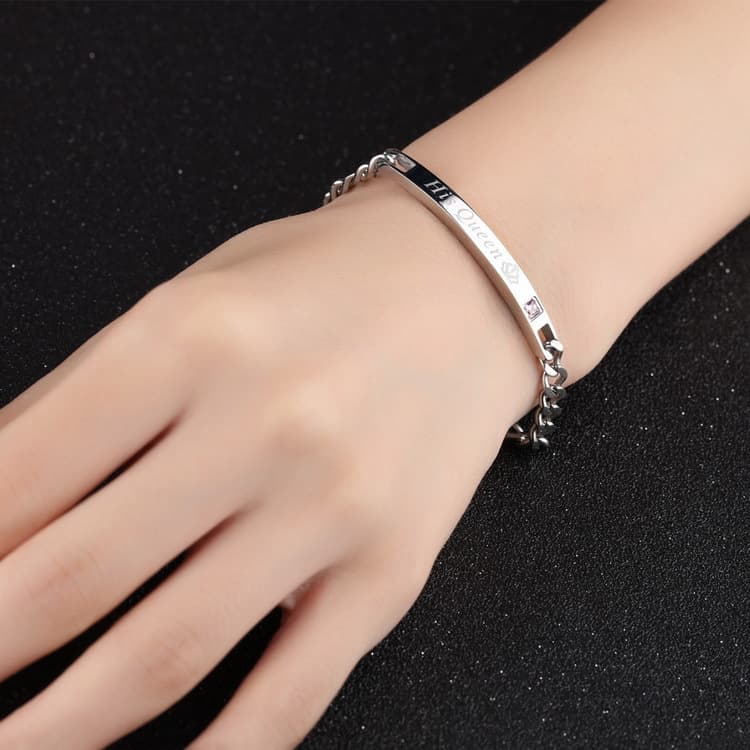 ペアブレスレット 王様と女王様刻印宝石付き喜平チェーンブレスレット