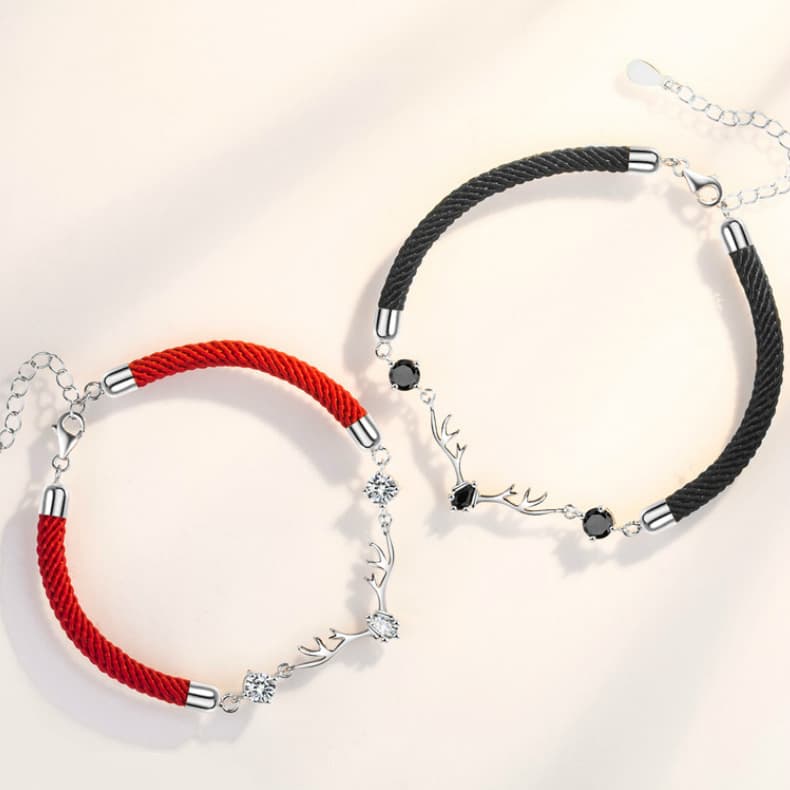 ペアブレスレット トナカイモチーフ編み紐ペアブレスレット