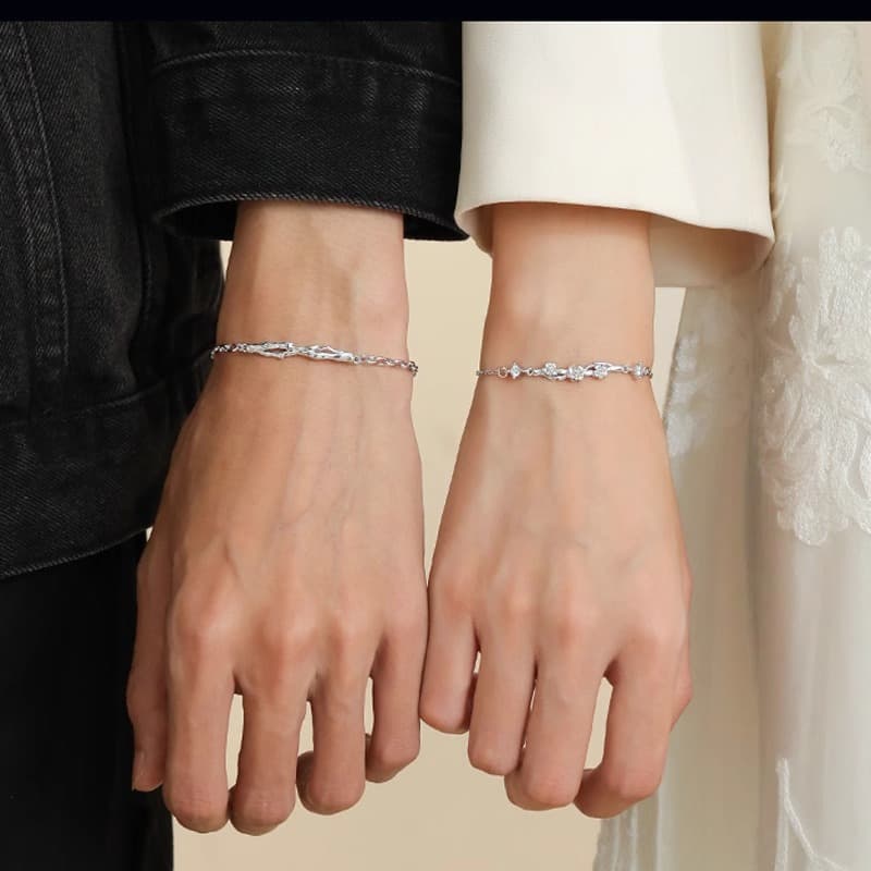 ペアブレスレットセット シルバー細身ジュエリーブレスレット