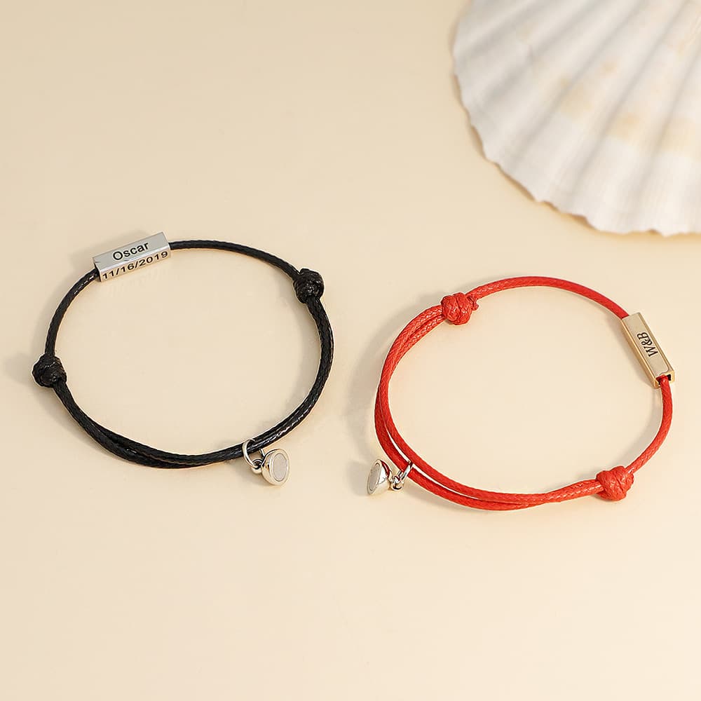 ペアブレスレット レザー＆金属コンビネーション