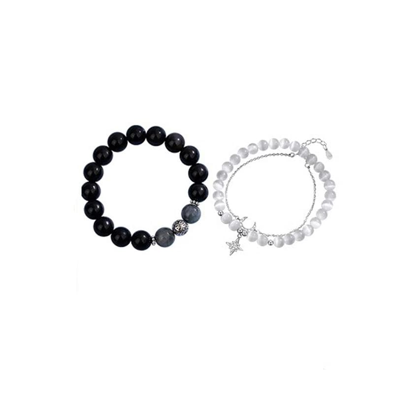 ペアブレスレット モノクロシルバーアクセント