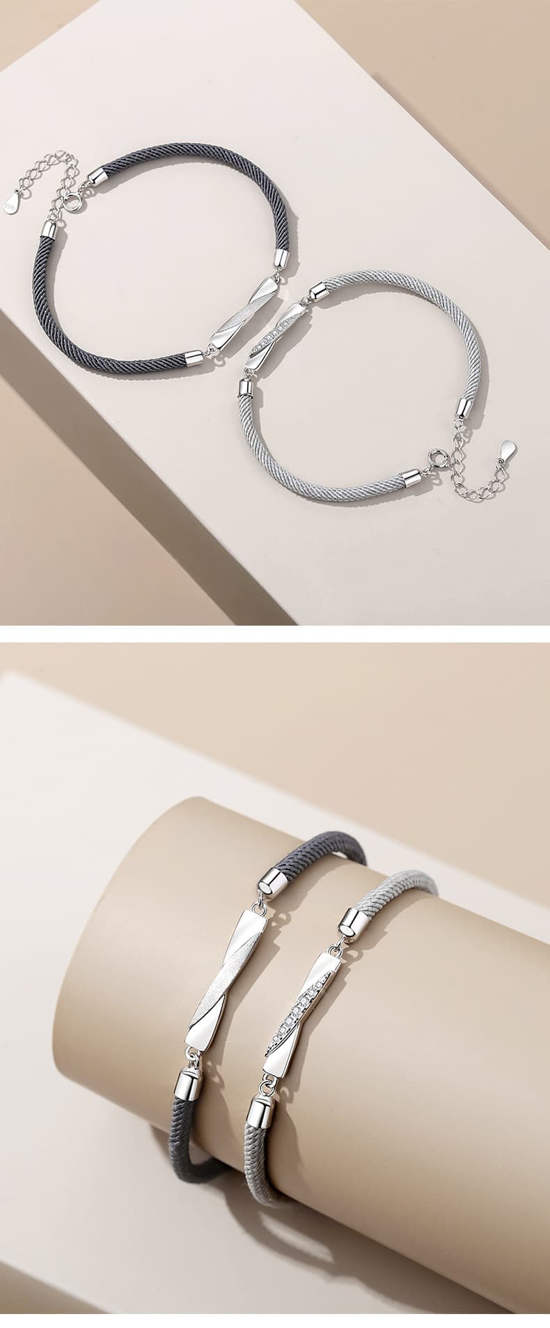 ペアブレスレットセット シルバーツイストコード