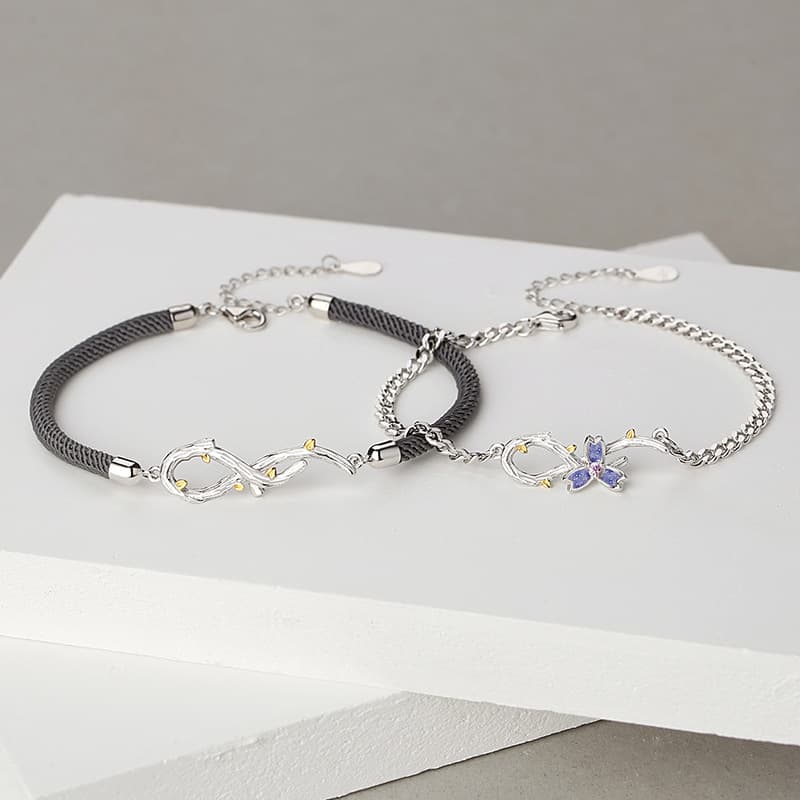 ペアブレスレット フラワーデザイン シルバーアクセサリー
