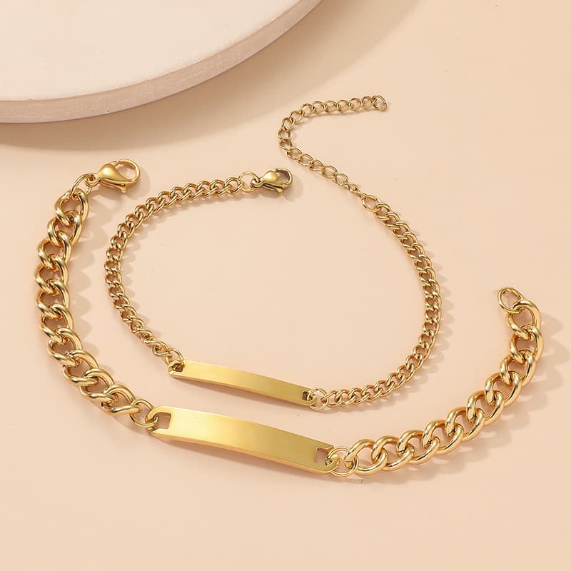 ペアブレスレット シンプルプレートチェーン