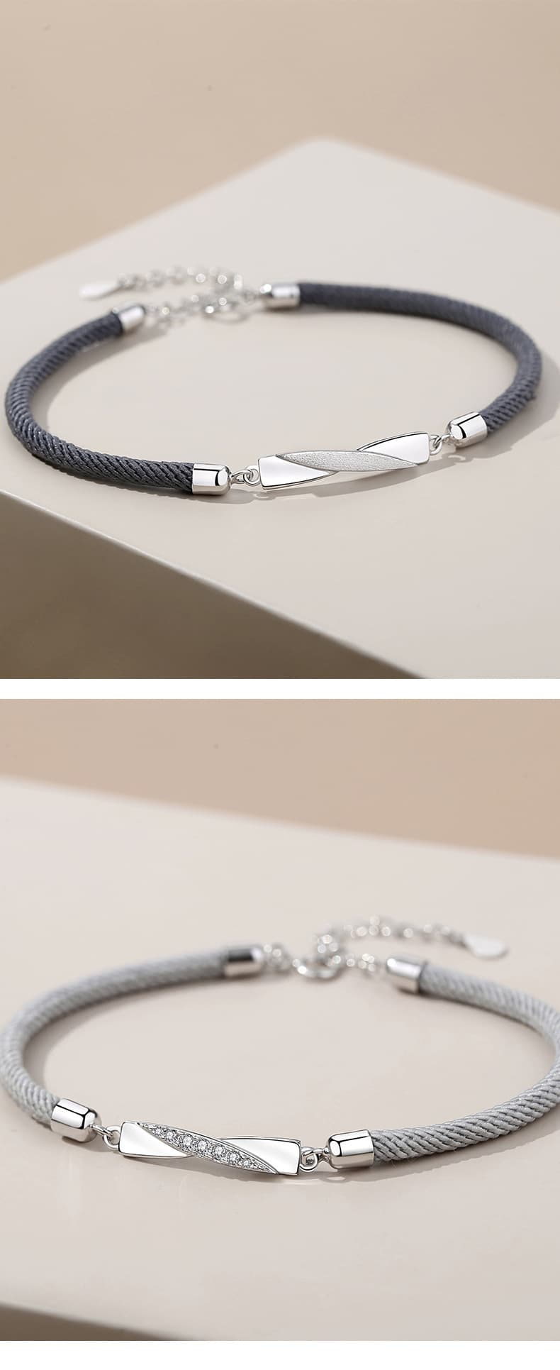 ペアブレスレットセット シルバーツイストコード