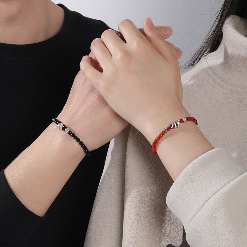 ペアブレスレット シルバーアクセント 天然石ビーズブレスレット