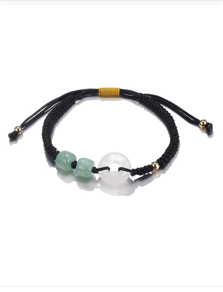 翡翠と水晶の平安円環編み込み誕生日石ペアブレスレット