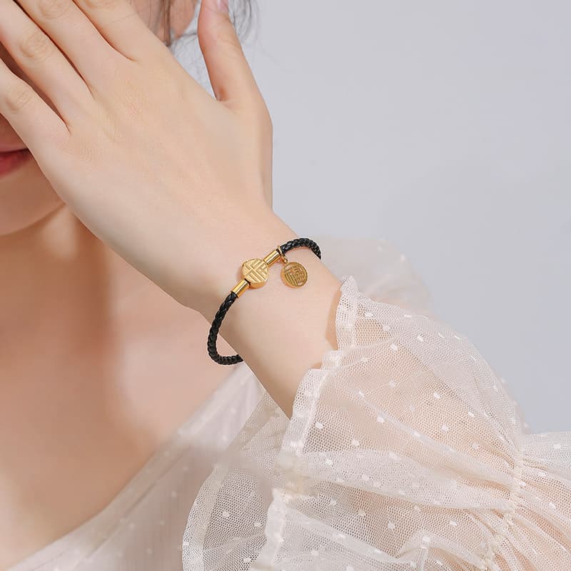 ペアブレスレット レザー編み込み 福を呼ぶ