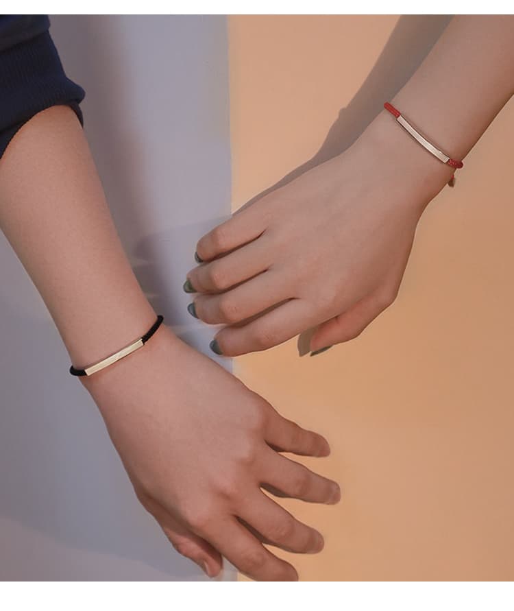 ペアブレスレット バープレートと細紐のセット