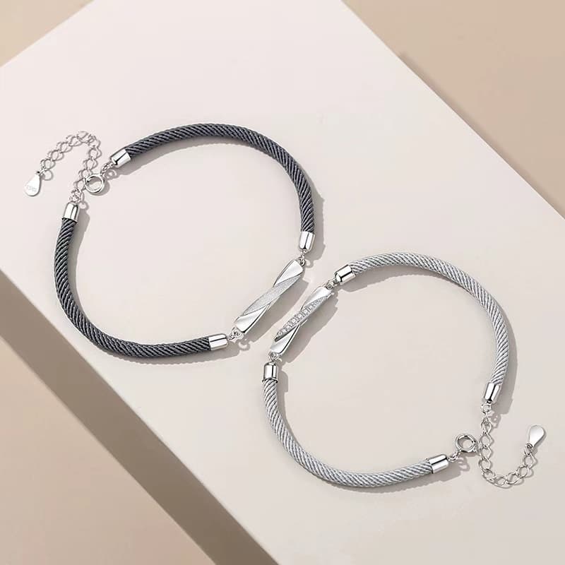 ペアブレスレット シルバーバーの編み目デザイン