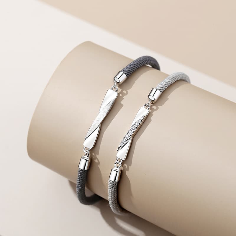 ペアブレスレットセット シルバーツイストコード
