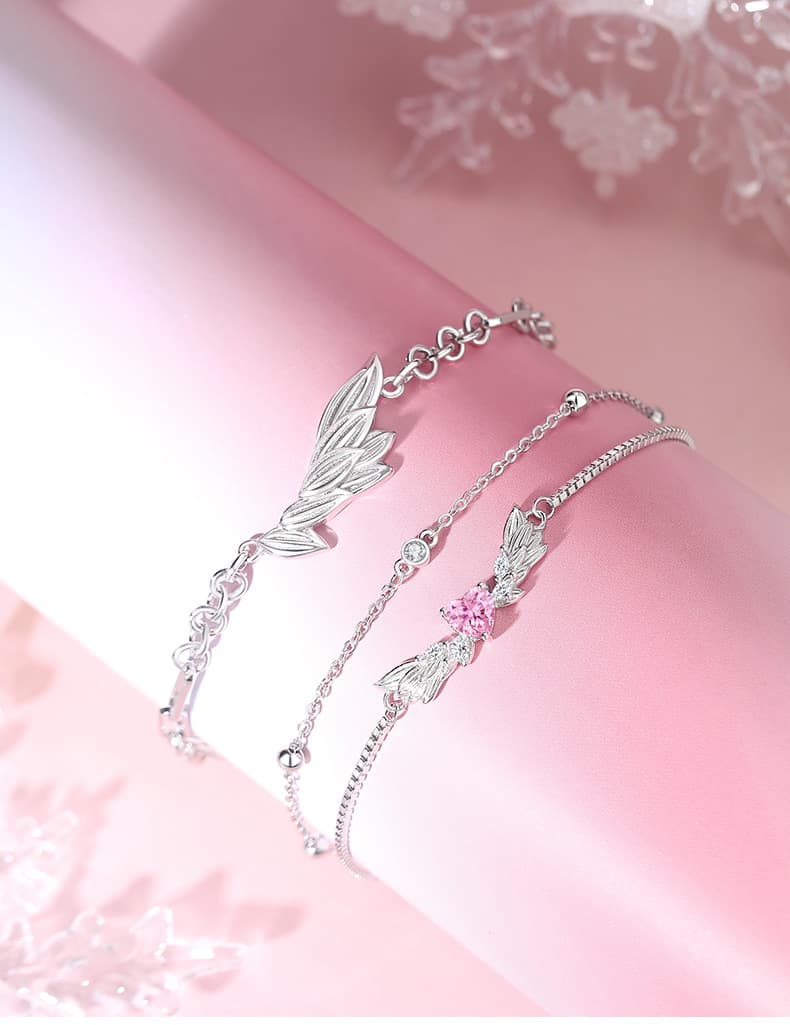 ペアブレスレット 華やかな葉柄シルバーブレスレット